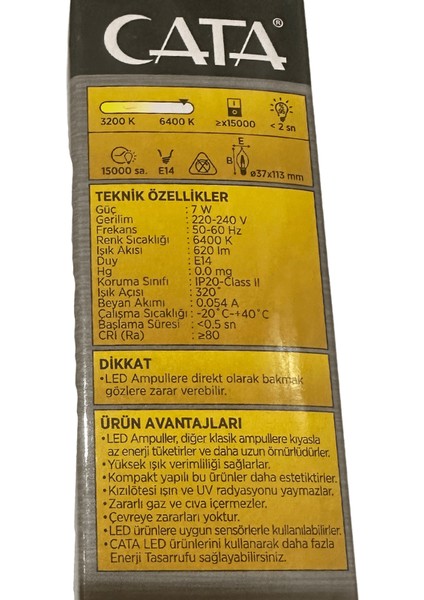 CT-4080 7W 6400K (Beyaz Işık) E14 Duylu LED Kıvrık Buji Ampul (2 Adet)