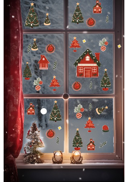 Yılbaşı Süslemesi Ev Cam Vitrin Için Yeni Yıl Çocuk Bebek Odası Sticker Seti