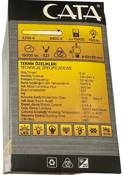 CT-4232 6W 6400K (Beyaz Işık) E27 Duylu LED Ampul modelleri