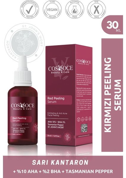 Cilt Tonu Eşitleyici ve Canlandırıcı Kırmızı Peeling Cilt Bakım Serumu 30 ml