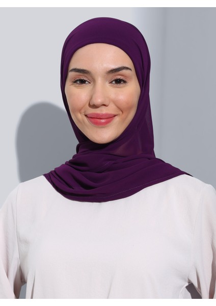 ST103-BONELİ Şifon Oval Eşarp 19 Mor - Mor - Ecardin