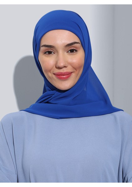 ST103-BONELİ Şifon Oval Eşarp 14 Saks - Saks Mavisi - Ecardin fırsatları