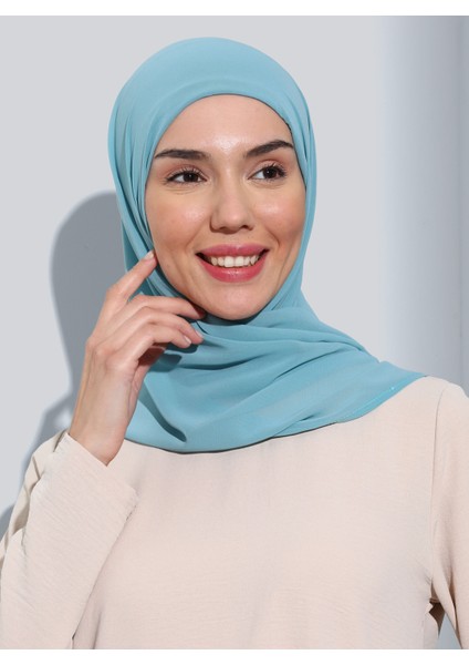 ST103-BONELİ Şifon Oval Eşarp 45 Mint - Mint Yeşili - Ecardin