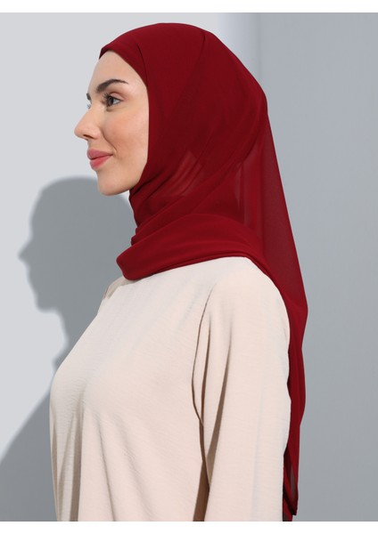 ST103-BONELİ Şifon Oval Eşarp 06 Bordo - Bordo- Ecardin