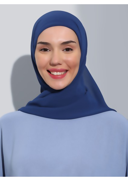 ST103-BONELİ Şifon Oval Eşarp 41 Indigo Mavi- Indigo - Ecardin