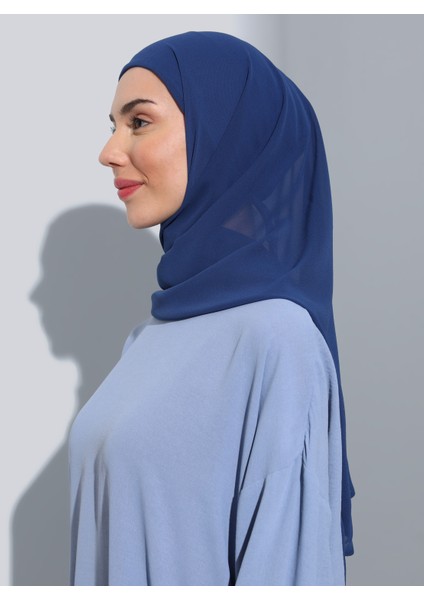 ST103-BONELİ Şifon Oval Eşarp 41 Indigo Mavi- Indigo - Ecardin fiyatları