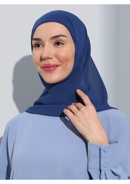 ST103-BONELİ Şifon Oval Eşarp 41 Indigo Mavi- Indigo - Ecardin fırsatları
