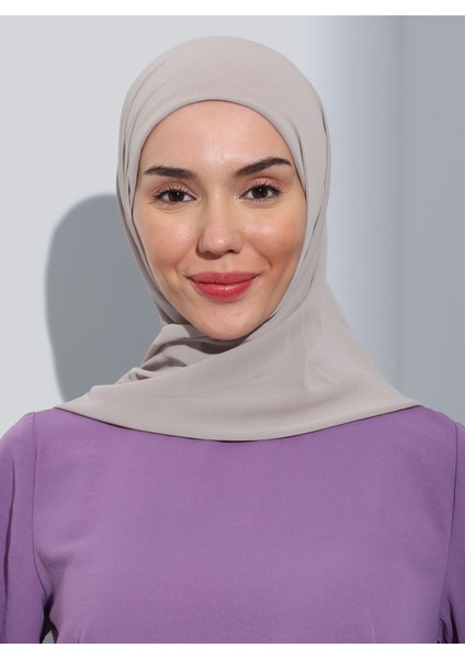 ST103-BONELİ Şifon Oval Eşarp 53 Taş- Taş Rengi - Ecardin