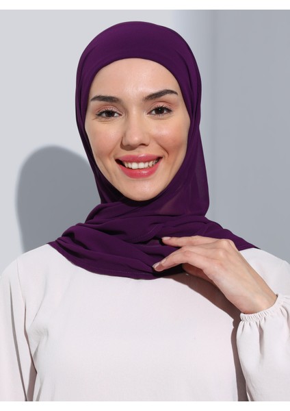 ST103-BONELİ Şifon Oval Eşarp 19 Mor - Mor - Ecardin fırsatları
