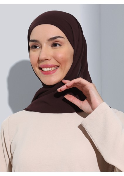 ST103-BONELİ Şifon Oval Eşarp 08 Açık Kahve- Açık Kahve - Ecardin