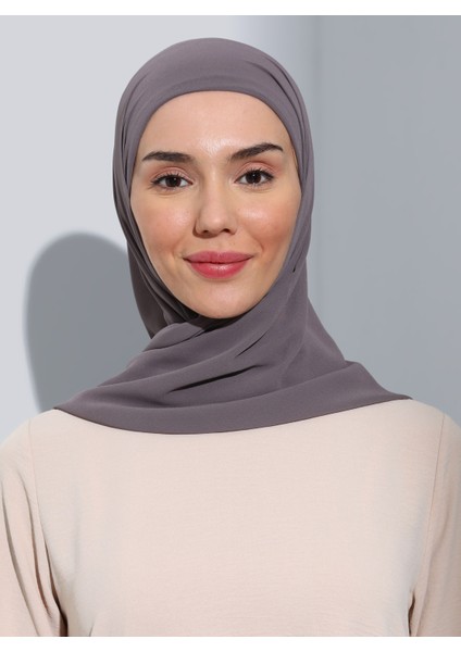 ST103-BONELİ Şifon Oval Eşarp 64 Kül Gri - Gri- Ecardin