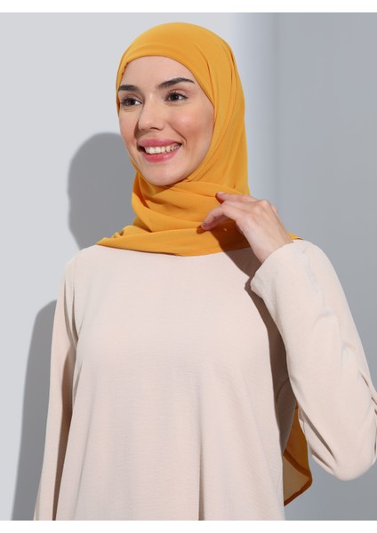 ST103-BONELİ Şifon Oval Eşarp 15 Hardal- Hardal - Ecardin