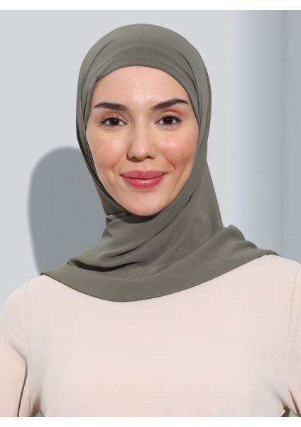 ST103-BONELİ Şifon Oval Eşarp 40 Kına Yeşil - Yeşil - Ecardin