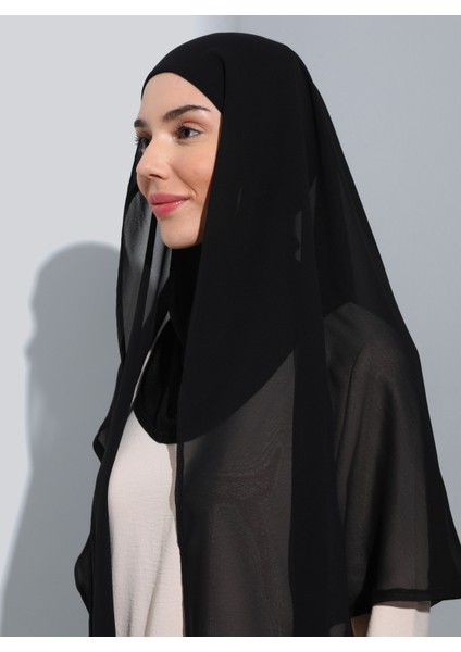 ST111-HİJABLI Şifon Oval Eşarp 01 Siyah - Siyah - Ecardin fiyatları