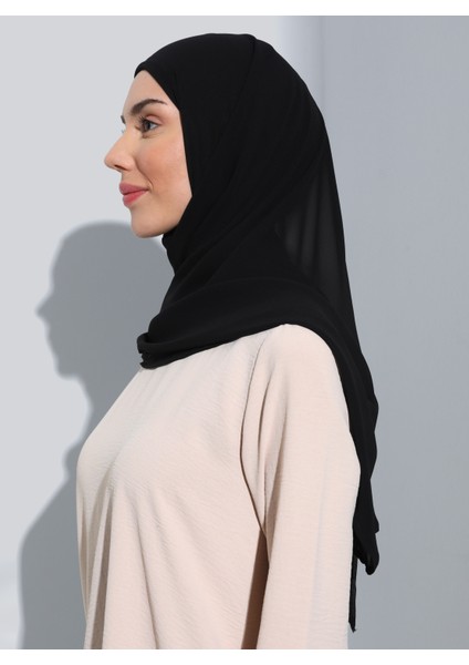 ST111-HİJABLI Şifon Oval Eşarp 01 Siyah - Siyah - Ecardin modelleri