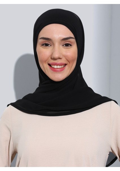 ST111-HİJABLI Şifon Oval Eşarp 01 Siyah - Siyah - Ecardin fırsatları