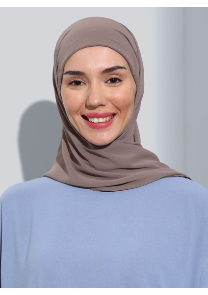 ST103-BONELİ Şifon Oval Eşarp 09 Koyu Vizon- Koyu Vizon - Ecardin