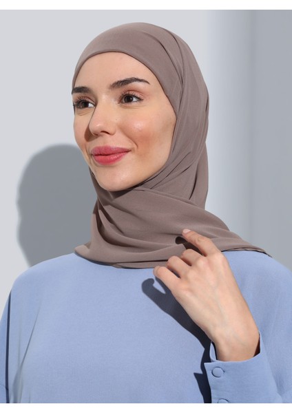 ST103-BONELİ Şifon Oval Eşarp 09 Koyu Vizon- Koyu Vizon - Ecardin