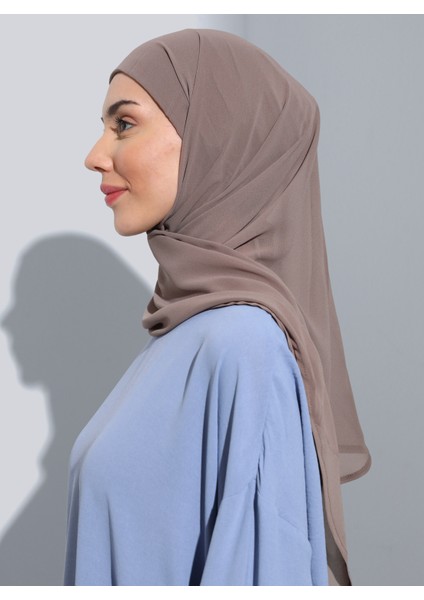 ST103-BONELİ Şifon Oval Eşarp 09 Koyu Vizon- Koyu Vizon - Ecardin