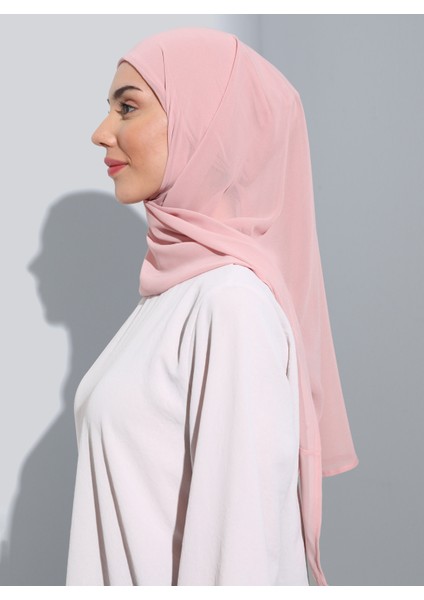 ST103-BONELİ Şifon Oval Eşarp 13 Pudra- Pudra - Ecardin
