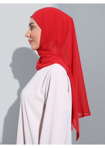 ST103-BONELİ Şifon Oval Eşarp 20 Narçiçeği- Nar Çiçeği- Ecardin