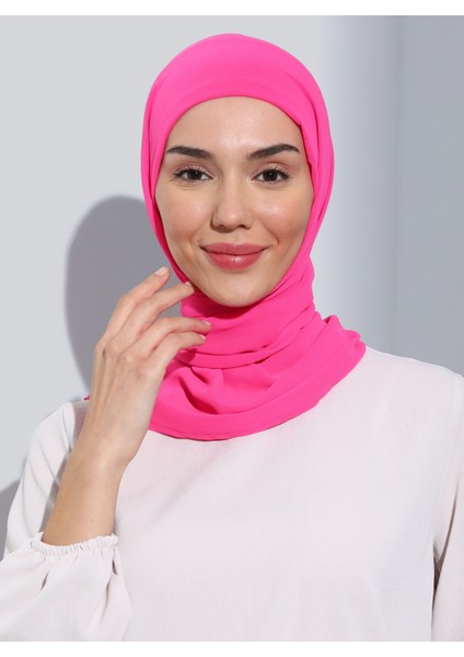 ST103-BONELİ Şifon Oval Eşarp 25 Fuşya - Fuşya - Ecardin