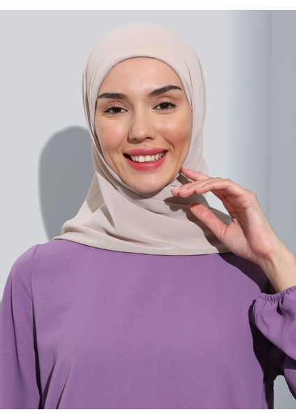 ST111-HİJABLI Şifon Oval Eşarp 12 Açık Bej- Açık Bej - Ecardin