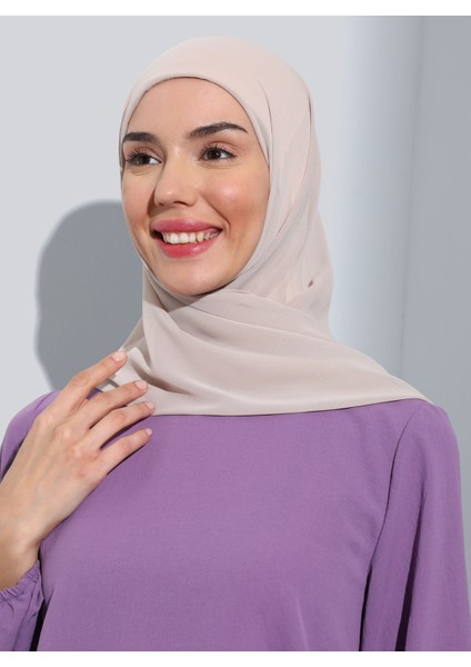 ST111-HİJABLI Şifon Oval Eşarp 12 Açık Bej- Açık Bej - Ecardin