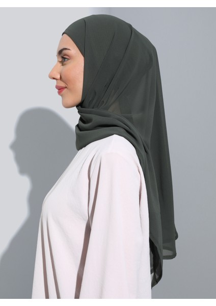 ST103-BONELİ Şifon Oval Eşarp 26 Haki - Haki- Ecardin