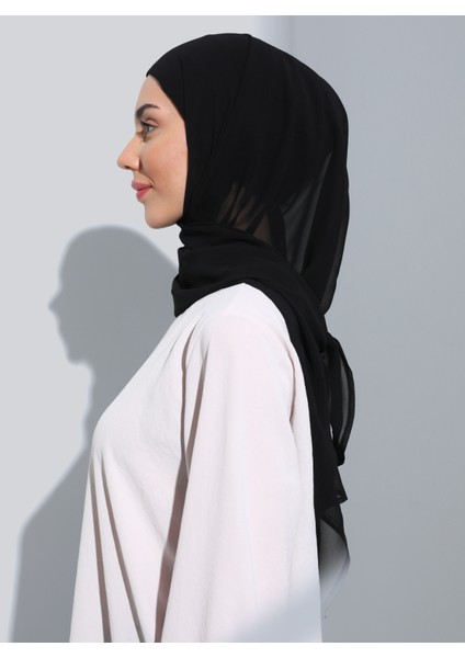 ST103-BONELİ Şifon Oval Eşarp 01 Siyah - Siyah - Ecardin fiyatları