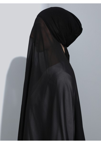 ST103-BONELİ Şifon Oval Eşarp 01 Siyah - Siyah - Ecardin modelleri