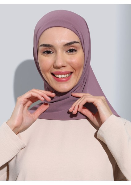 ST103-BONELİ Şifon Oval Eşarp 67 Mor Gül - Mor - Ecardin