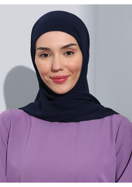 ST103-BONELİ Şifon Oval Eşarp 03 Lacivert - Lacivert - Ecardin