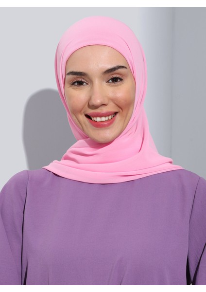 ST103-BONELİ Şifon Oval Eşarp 36 Pembe - Pembe - Ecardin
