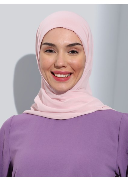 ST103-BONELİ Şifon Oval Eşarp 56 Açık Pudra - Pudra - Ecardin