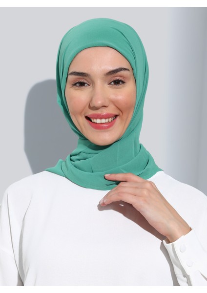 ST103-BONELİ Şifon Oval Eşarp 72 Su Yeşili - Su Yeşili - Ecardin