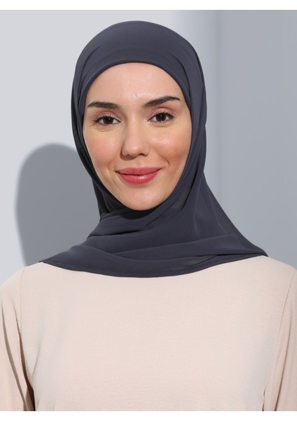 ST103-BONELİ Şifon Oval Eşarp 48 Antrasit - Antrasit- Ecardin