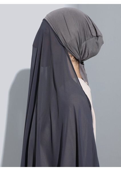 ST103-BONELİ Şifon Oval Eşarp 48 Antrasit - Antrasit- Ecardin modelleri