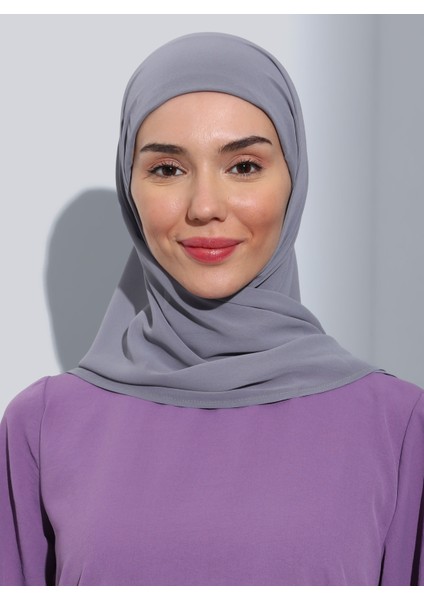 ST103-BONELİ Şifon Oval Eşarp 27 Koyu Gri - Koyu Gri - Ecardin