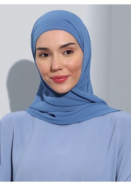 ST103-BONELİ Şifon Oval Eşarp 42 Kot Mavi - Mavi - Ecardin modelleri