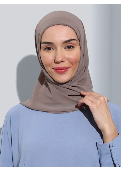 ST111-HİJABLI Şifon Oval Eşarp 09 Koyu Vizon- Koyu Vizon - Ecardin