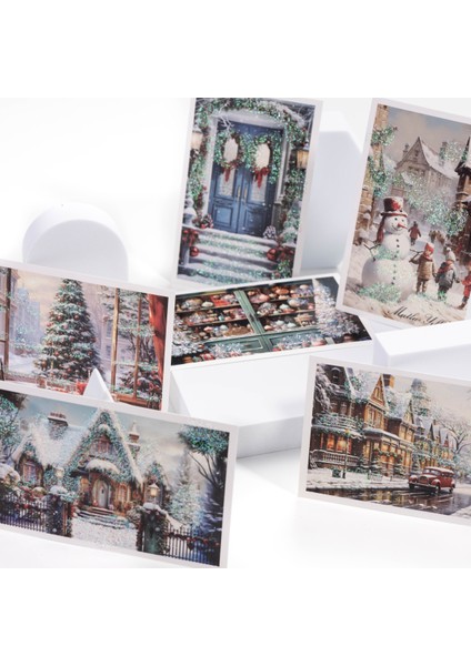 Simli kartpostal, yılbaşı, kış sokakları  Set (6 adet)