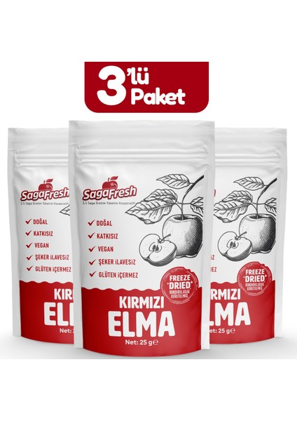 SagaFresh Dondurularak Kurutulmuş 3'lü Kırmızı Elma Dilimleri (3*25g)