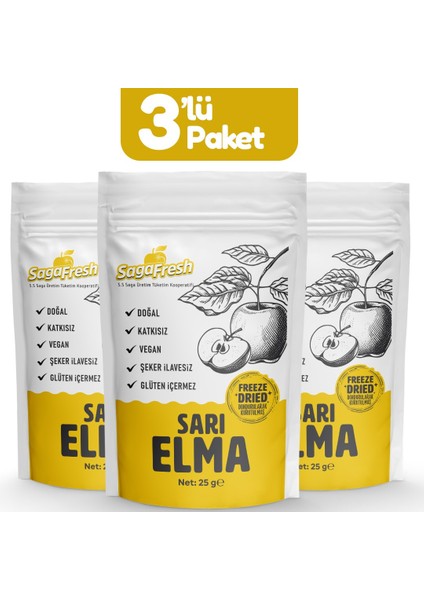 Sagafresh 3'lü Dondurularak Kurutulmuş Sarı Elma Dilimleri 3 x 25 g