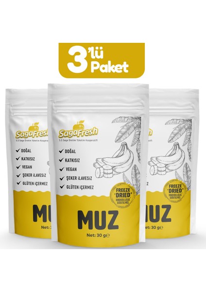 Sagafresh 3'lü Dondurularak Kurutulmuş Muz Dilimleri 3 x 30 gr