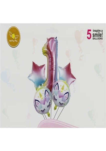 Çıtıpıtıstore Takım Folyo Balon Unicorn 1 Yaş 5 Li