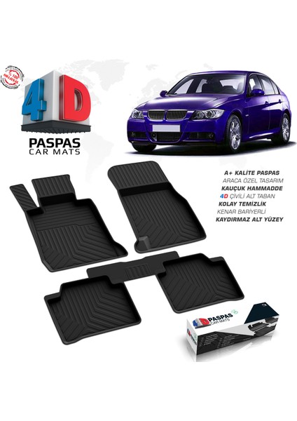 S-Dizayn Bmw 3 Serisi E90 4D Havuzlu Paspas 2005-2010 A+Kalite