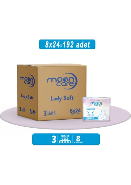 Moon Care Hijyenik Ped Lady Soft Yumuşak Gece (8 Ped x 24)