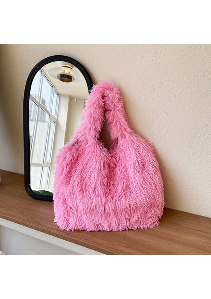 Sonbahar ve Kış Büyük Kapasiteli Tote Kadın Moda Peluş Taşınabilir Omuz Çok Yönlü Tüylü Çantası (Yurt Dışından)