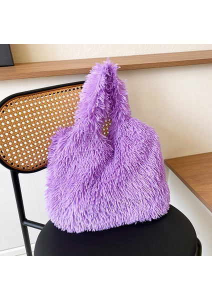Sonbahar ve Kış Büyük Kapasiteli Tote Kadın Moda Peluş Taşınabilir Omuz Çok Yönlü Tüylü Çantası (Yurt Dışından)